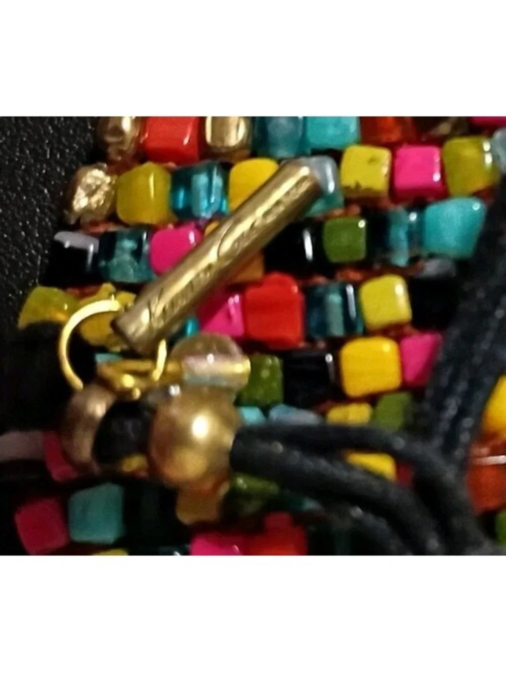 NWT KENNETH COLE Colorful Diamond Beaded Panel Bracelet Signed Gold Black
